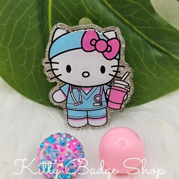 Nurse Kitty Blue Scrubs Badge Holder - Picture 4 of 4